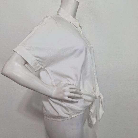 Madewell White Preppy Coquette Short Sleeve Tie Front Button Down Shirt Size M - Picture 6 of 13